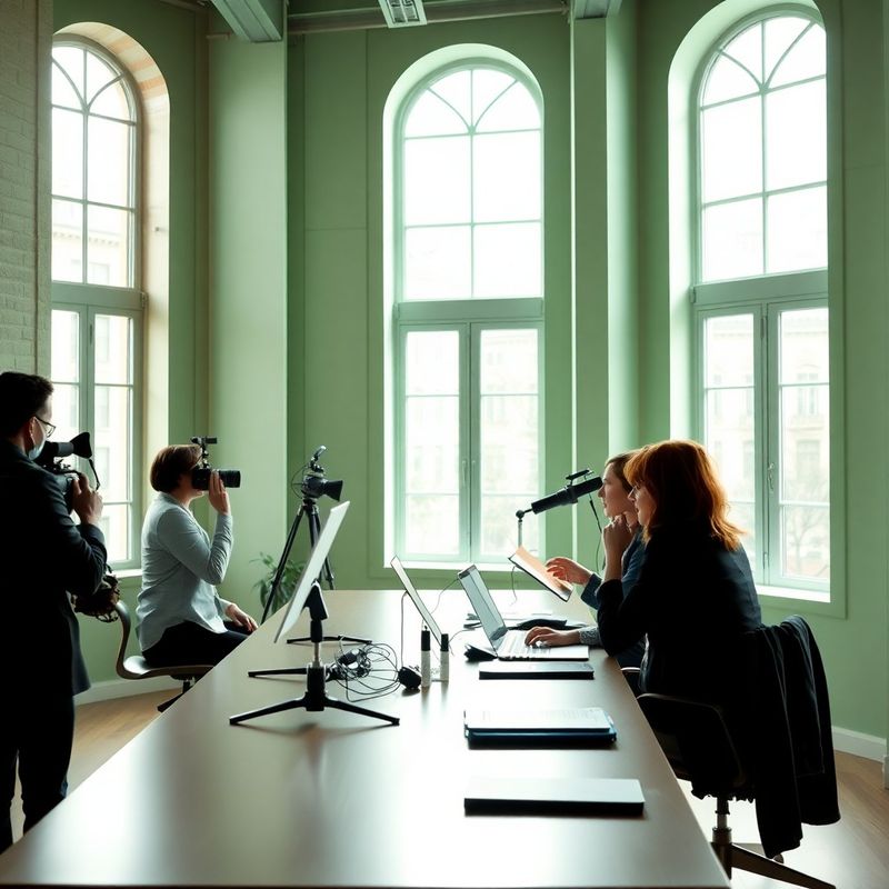 Petite équipe de journalistes et d'analystes dans une salle de rédaction lumineuse à Strasbourg